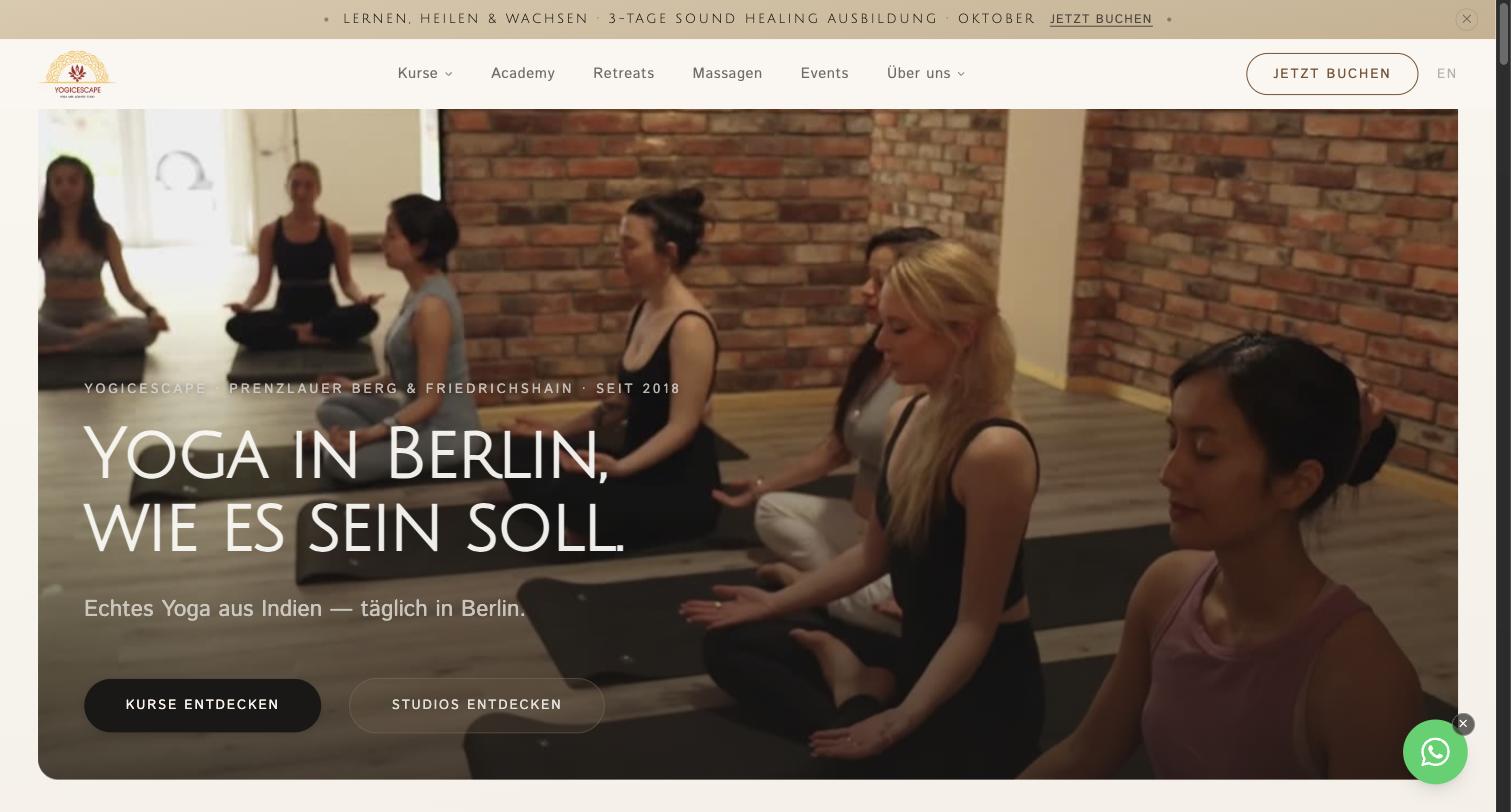 Startseite von Yogic Escape, gebaut von teho